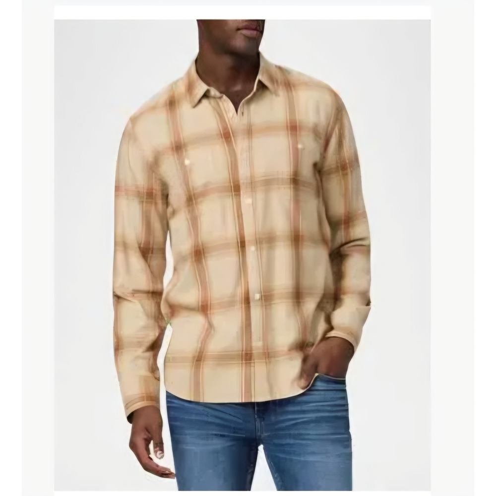 Paige Everett Plaid Sport Shirt  Almond Dune Size L ($169)